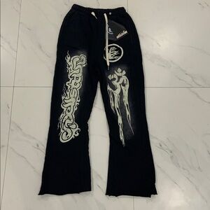 Hellstar Black Yoga Sweatpants / Joggers Washed Black / White Mens Size S, M, L